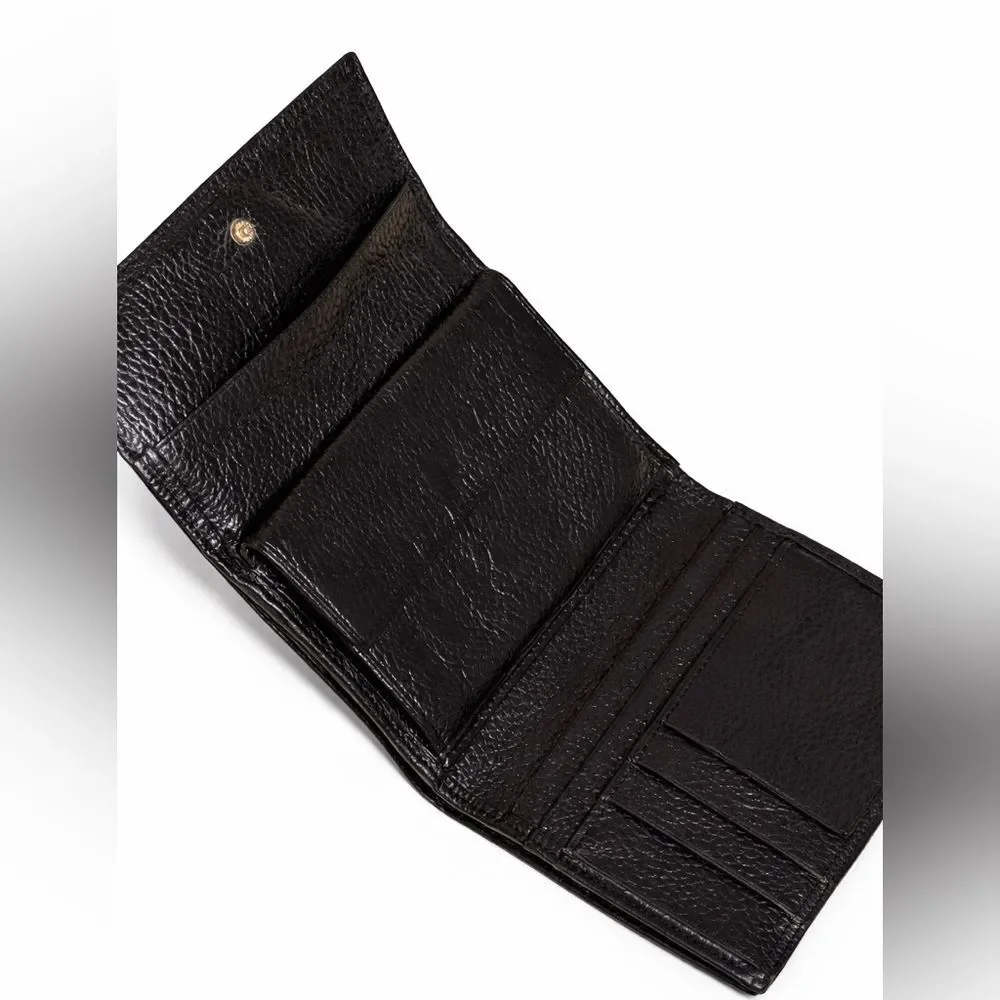 Vintage Gianni Versace Medusa Black Pebbled Leather Trifold Billfold Wallet
